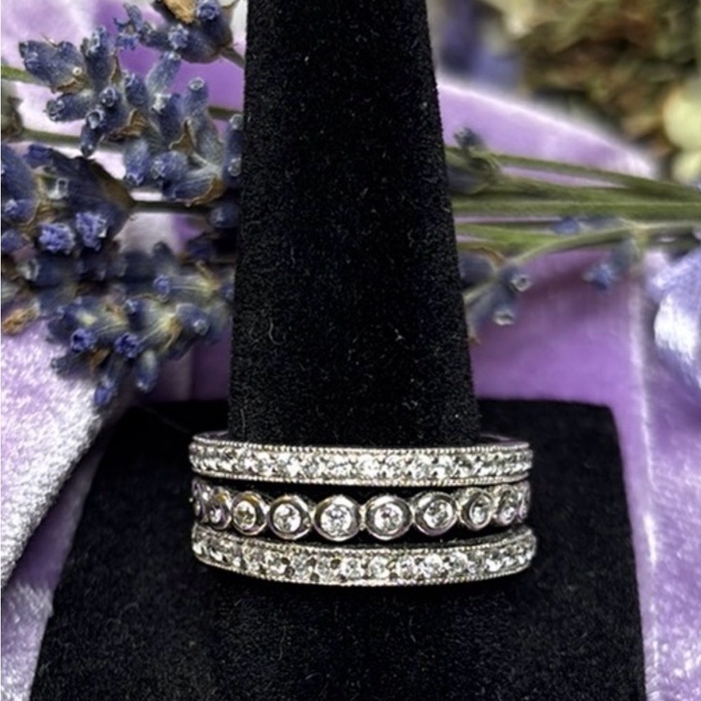 3 Elegant Sterling Silver Crystal Rings #EA22
